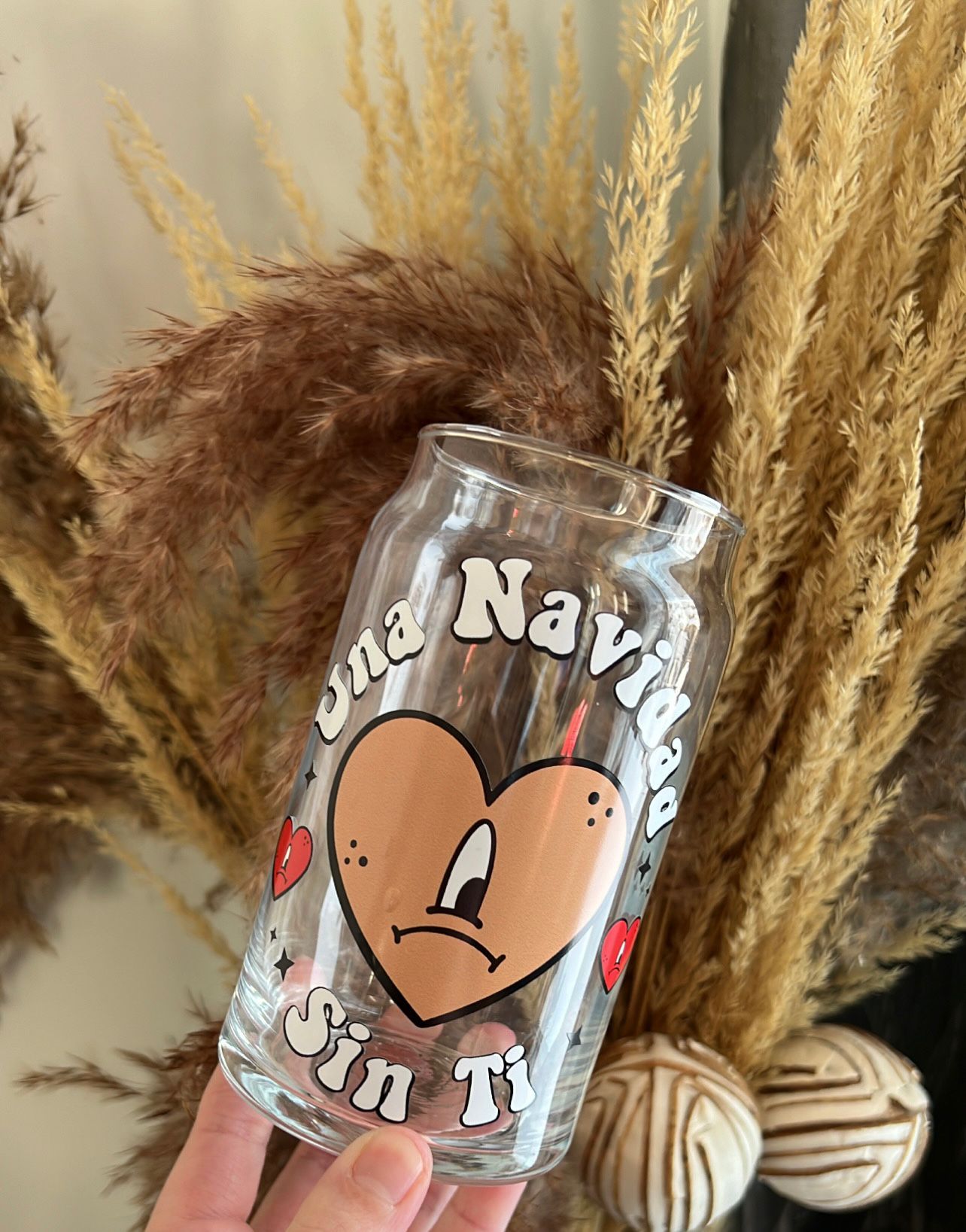 Una Navidad Sin TI Brown Heart Glass Can
