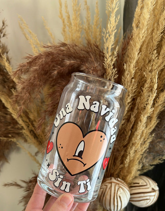 Una Navidad Sin TI Brown Heart Glass Can